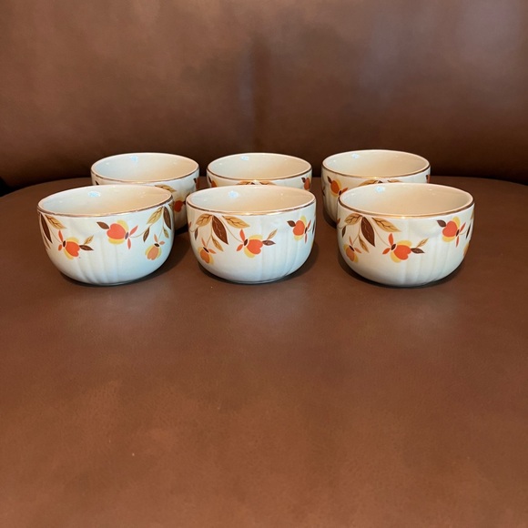 Hall Superior Autumn Leaf Pattern w/ Gold Trim Custard Cups - Set of 6